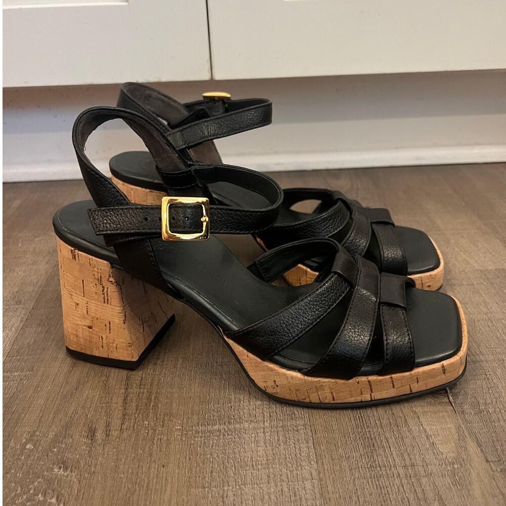 Paul Green Tina Black Leather Platform Sandals